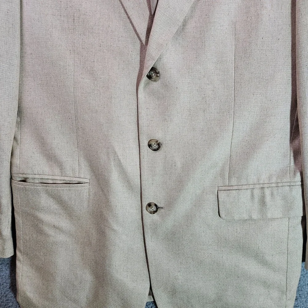 Jos‎ A Bank Sport Coat Jacket Suit Blazer Men 42L 100% Silk Beige 3-Btn